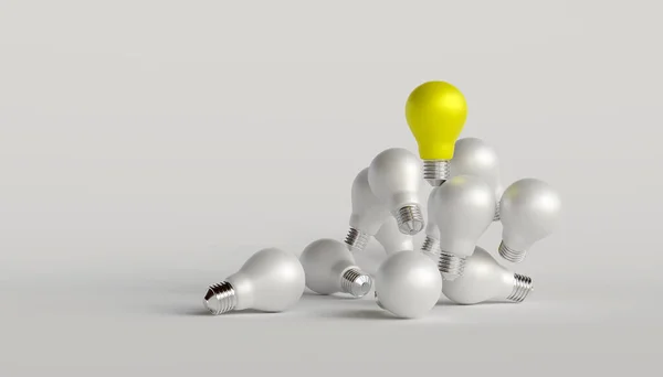 Glühbirne Und Ideenkonzept Auf Weißem Hintergrund Rendering — Stockfoto