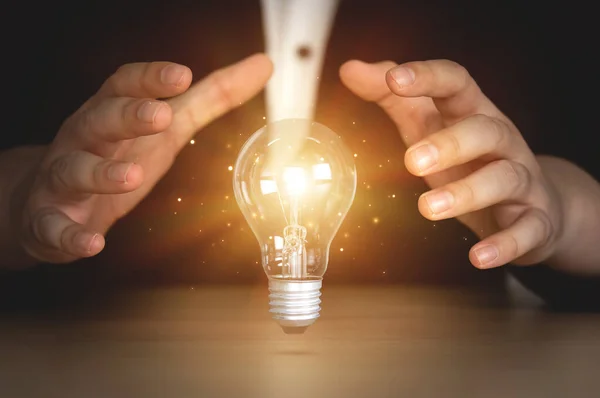Ручная Лампочка Лампочкой Бизнес Инновационная Концепция Идея Творчество Бизнес Идеи — стоковое фото