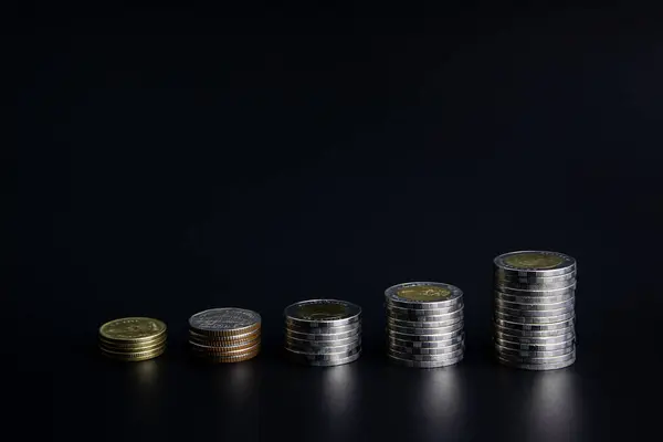 Stack Coins Black Background — Stock Photo, Image