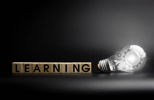 light bulb with the word learning. 3 d.
