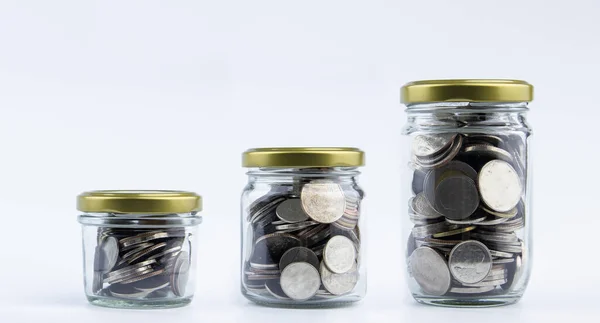 Coins Glass Jars — Stock Photo, Image