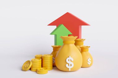 3 boyutlu altın paralar, grafik, dolar ve altın sikkeler. iş kavramı.