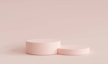 3D görüntüleme. Pembe arka planlı podyum.