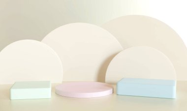 Pastel arka planı olan boş bir podyum. 3 Boyutlu Hazırlama.