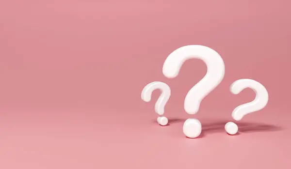 ピンクと白の質問マーク ピンクのパステル背景に3 Dレンダリング — ストック写真