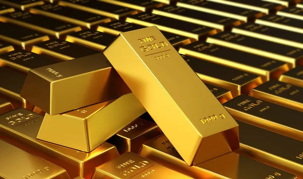 golden bars with a pile of gold