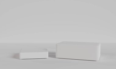 Gri arkaplanda izole edilmiş yiyecekler için boş beyaz ambalaj kutusu