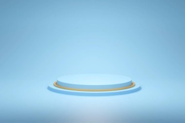 Sahne arkasında mavi podyum. 3d oluşturma