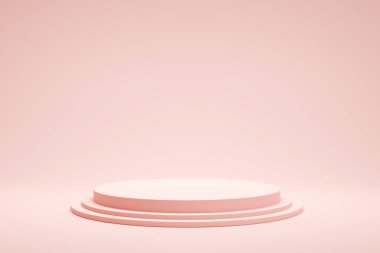 Pembe arka planda soyut pembe podyum. 3 Boyutlu Hazırlama.