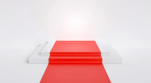 Pódio Branco Com Tapete Vermelho Renderização — Fotografia de Stock