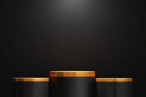 podium with black and gold background, podium podium or product on display. 3 d rendering. abstract 3 d illustration, 3 d.