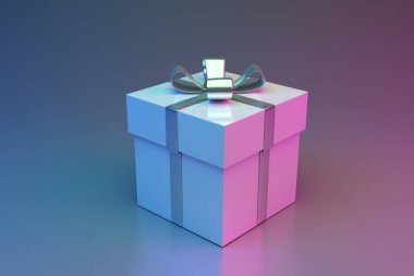 Festivalin gradyan arka planında hediye kutusu Mutlu Noeller, Mutlu Yıllar tebrik kartı. Çizim Tasarımı İçin Doğum Günü ve Sürpriz Ödülleri