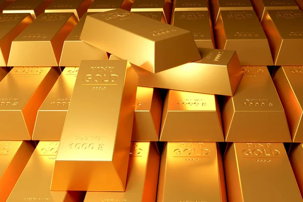 gold bars with golden bars on the background. 3 d rendering