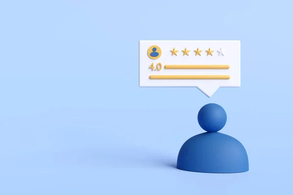 Customer reviews. Human icons with speech bubbles that give 4 star. concept of feedback, product reviews, and checking the quality of store services by online customers.
