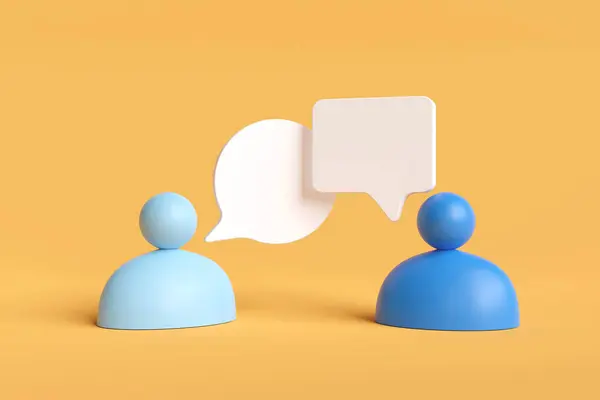 Customer negotiations with service provider. Blue human icon with speech bubbles. Concept of customer relations and communication conversation between people or debate, argument, and counseling