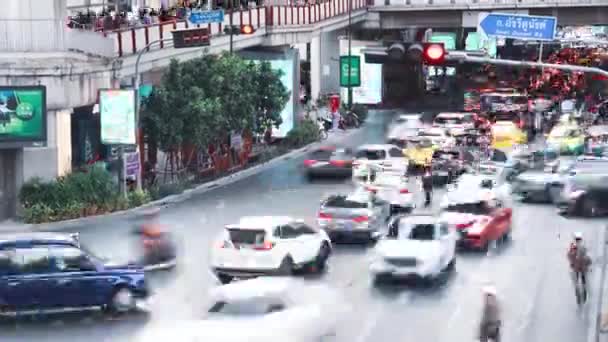 Tempo Cruzamento Rua Cidade Noite Engarrafamento Estação Siam Bts Estrada — Vídeo de Stock