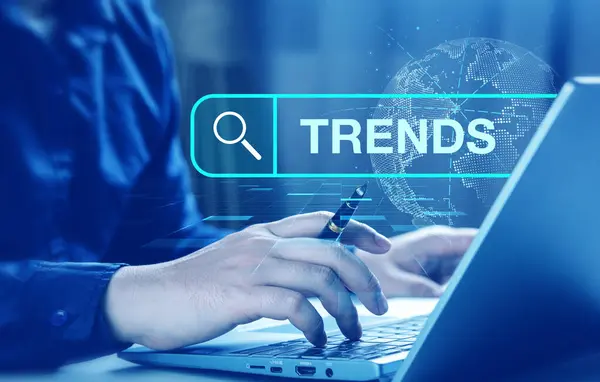New trend. businessmen use search bar to find business trends. Concepts for planning business marketing goals and hottest business Opportunities for new year