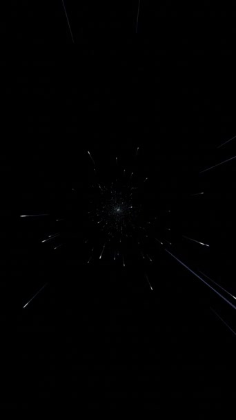 4K垂直图像 粒子效应或太空旅行 抽象的星光在黑色背景下放大了 不同长度线效应的超空间缩放 — 图库视频影像