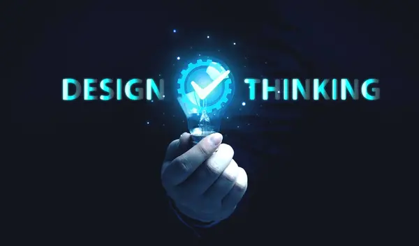 Design thinking and idea light bulb innovations. concept of creative thinking process that includes developing skills
