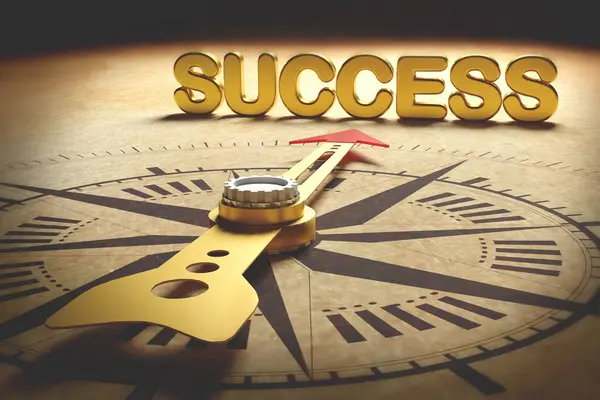 Pusula başarıya işaret ediyor. Başarı, kararlılık, ilham, olağanüstü vizyonlu liderlik, hedef belirleme konsepti