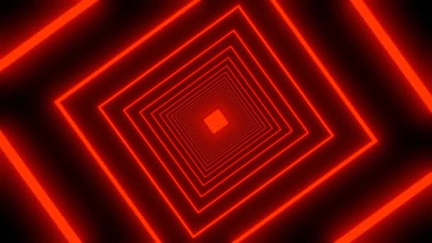 Rode Vierkante Neon Lampen Verlichten Lege Tunnelgang Beeldmateriaal Lussen Abstracte — Stockvideo