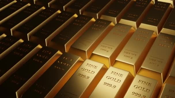 Gold Bullion Fine Gold Bars Bank Gold Storage Concept Investment — Stock Video
