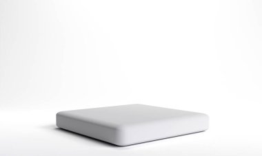 Pastel platformlar. Beyaz podyumların olduğu en küçük sahne. Soyut geometrik çember arka planı. Ticaret fuarı için Şirin, bebek aksesuarları, moda, kozmetik ürünleri veya güzellik ürünleri