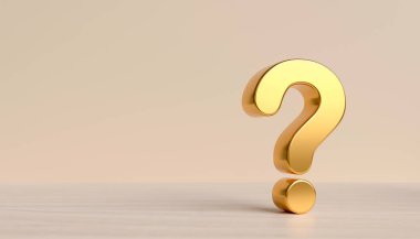 Sarı arka planda soru işareti altın. İş desteği kavramları, sorular, şüpheler ve kopya alanı olan nedenler.
