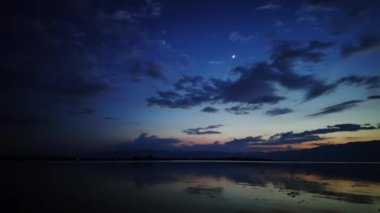 Manzara, gökyüzü ve bulutların gün batımında nehir kıyısında Kwan Phayao, Tayland