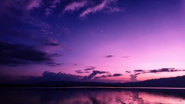 Manzara, gökyüzü ve bulutların gün batımında nehir kıyısında Kwan Phayao, Tayland
