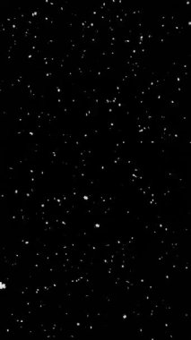 Siyah zemin üzerinde kar yağışı, kar yağan kışın arka plan görüntüleme ekranı için güzel kar taneleri gösterilmesi. 4K Hareketi dikey