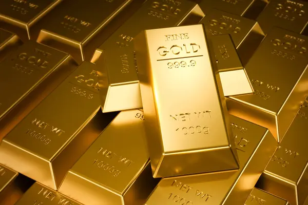 Altın külçeleri, altın külçeleri bankada. Ekonomi kavramı, dünya altın piyasası döviz kuru, altın borsa yatırımları ve değer artışı