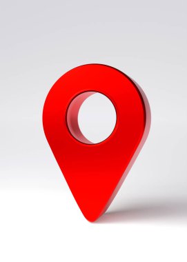 Kırmızı pin beyaz dikey arkaplanda izole edildi, 3D GPS konum haritası, hedef işaretleyici