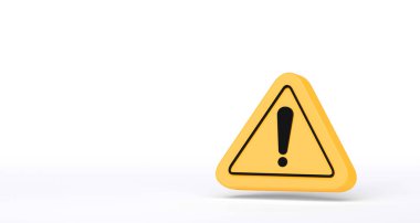 Beyaz arkaplanda izole edilmiş sarı üçgen uyarı işareti. Acil durum uyarısı, kopyalama alanı ile dikkat.