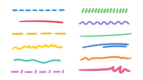 Handgezeichnete Farbige Unterstriche Auf Weiß Einfache Freihandlinien Bunte Illustration lizenzfreie Stockillustrationen