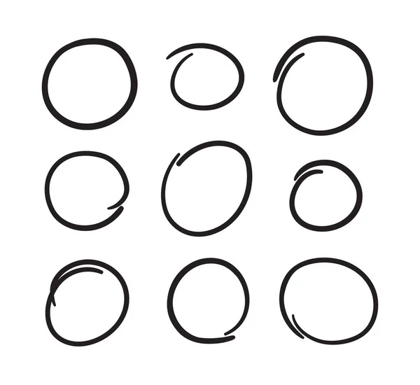 Círculo Rápido Simples Círculos Pretos Desenhados Mão Branco Molduras Geométricas — Vetor de Stock
