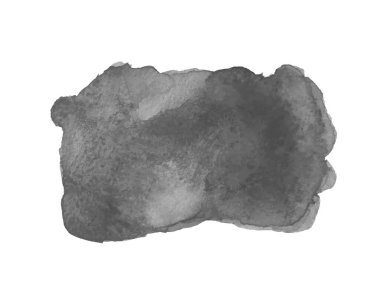 Gray watercolor spot on white. Hand drawn painted object. Grey stain. Watercolor artwork. Art banner. Black and white illustration