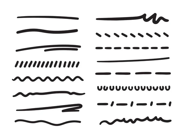 Чорна Лінія Білому Рука Намальована Хвилястими Лініями Абстрактні Підкреслення Елементи — стоковий вектор