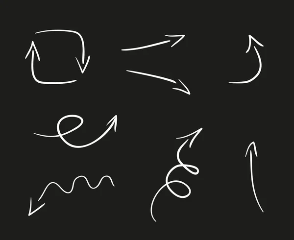 Handgezeichnete Einfache Pfeile Set Von Verschiedenen Zeigern Abstrakte Indikatoren Schwarz — Stockvektor