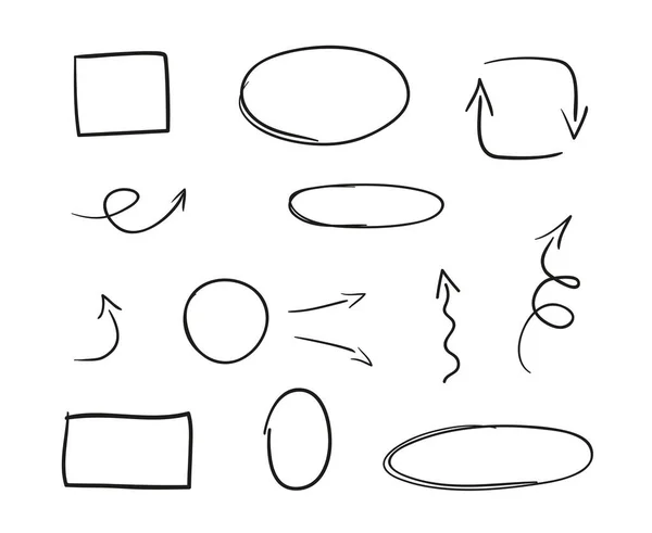 Elementos Infográficos Simples Desenho Linha Setas Simples Desenhadas Mão Molduras — Vetor de Stock