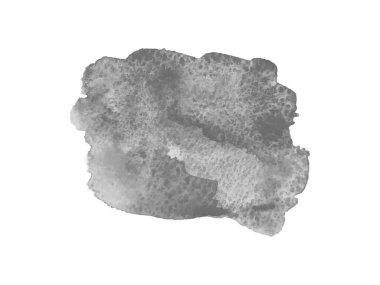 Beyaz üzerine gri suluboya lekesi. El çizimi bir nesne. Gri suluboya lekesi. Siyah beyaz illüstrasyon