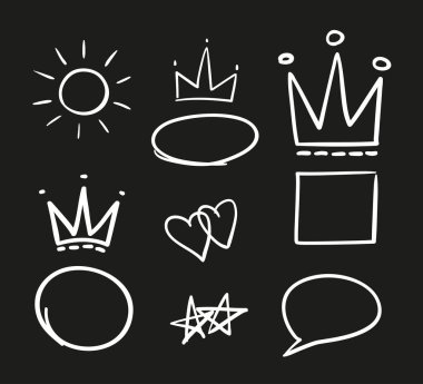 Basit, hızlı elementler. El çizimi geometrik çerçeveler. Serbest çizim. Siyah beyaz illüstrasyon