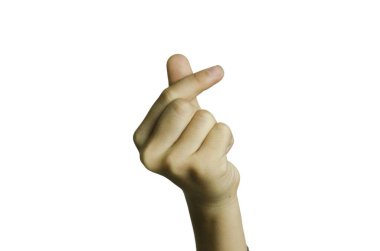 The hand gesture becomes a small heart from the tip of the thumb and index finger on a white background. clipart
