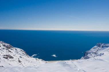 Okyanusta buzdağları ve buzdağlarıyla Antarktika manzarası