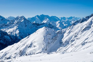 Okyanusta buzdağları ve buzdağlarıyla Antarktika manzarası