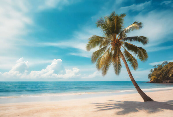 Coconut palm tree on tropical beach at Seychelles