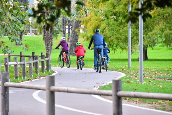 Family  riding a bicycle in the park