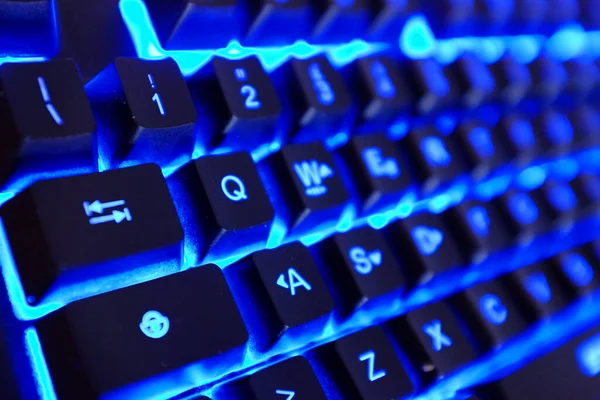 Close View Keyboard Blue Led Light — Stock Photo, Image