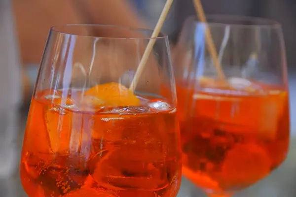 Närbild Röda Cocktails Glas Stockfoto