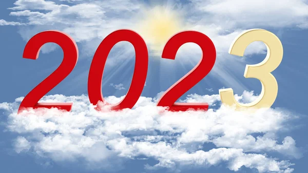 Illusztráció 2023 Újév 2023 Számokban Hogy Megünnepeljük Érkezését Felhők Között — Stock Fotó